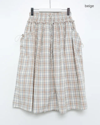 Checked pocket banded long skirt