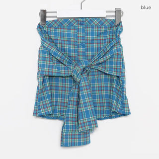 Checked Ribbon Shirt Tube Top