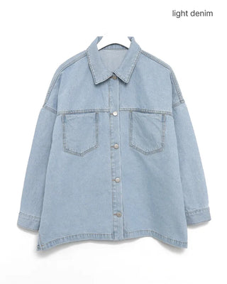 Bust patch pocket oversized denim jacket