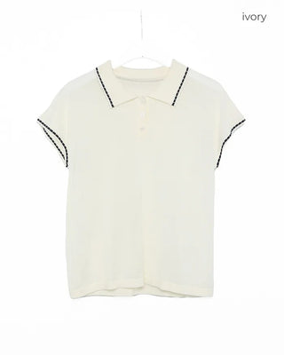 Stitched two-tone short-sleeved knit