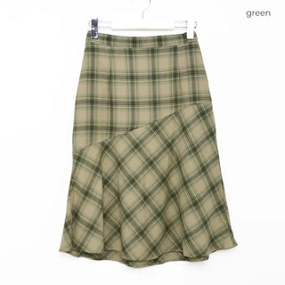 Vintage check layered banding skirt