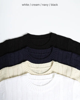 Round neck cable knit short sleeve knit