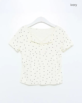 Dot lace detail short-sleeved T-shirt