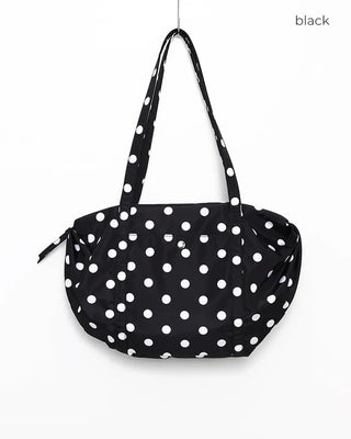 Outer pocket side gathered polka dot Boston bag