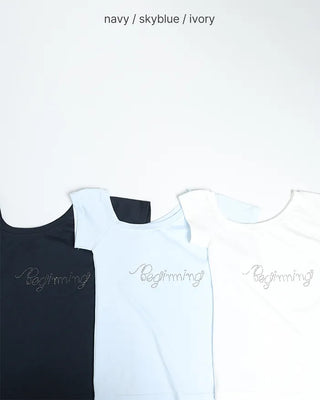 Lettering One-Shoulder Short-Sleeve T-Shirt