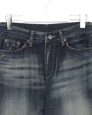Seam-stitched distressed wide-leg denim pants