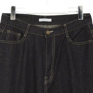 Low-rise denim roll-up wide-leg pants