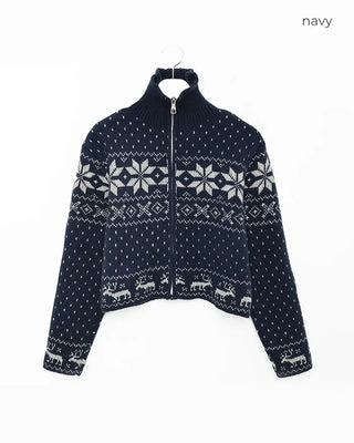 Snowflake Pattern Zip Knit