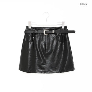 Belt set mini leather skirt