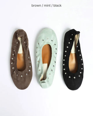 Suede studded flat shoes