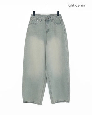 Washed balloon denim pants