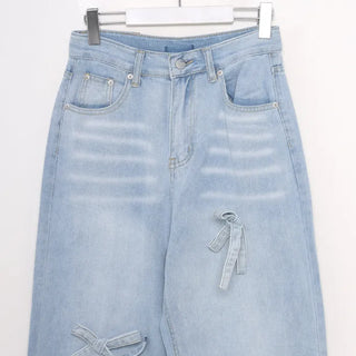 Ribbon denim pants