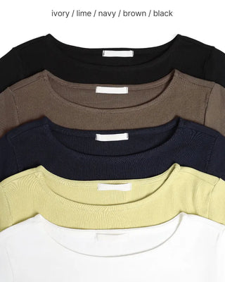 Boat neck crop short-sleeve t-shirt