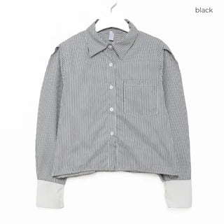 Striped two-tone cropped shirt