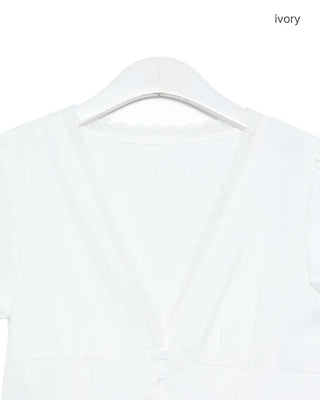 V-neck lace waist-shaping blouse