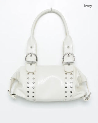 Double rivet belt leather tote bag