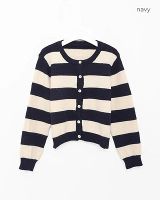 Round neck two-tone cardigan