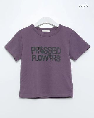 Flower print lettering short-sleeve T-shirt