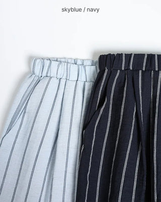 Striped Wide Wrinkle Easy Pants