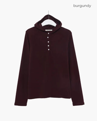 Button-detail fleece hoodie