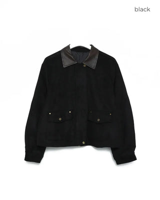 Leather color-point suede jacket