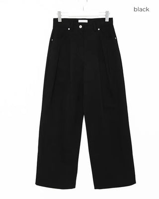 Double-pleated wide cotton pants