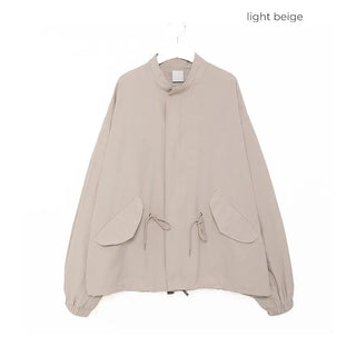 (Unisex) Drawstring Waist Flap Military Jacket
