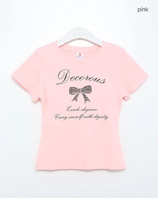 Ribbon Print Crop Short Sleeve T-Shirt