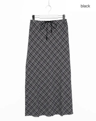 Checked drawstring long skirt