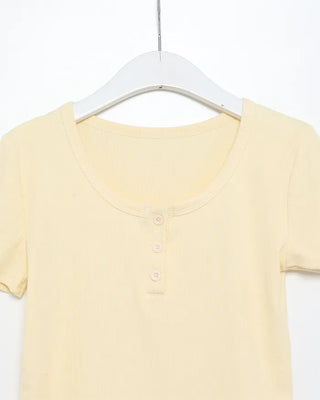 Button Point Round Short Sleeve T-Shirt