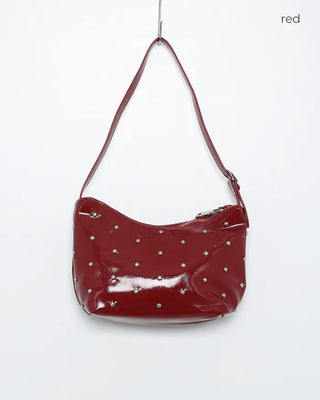 Round Studded Leather Zipper Bag