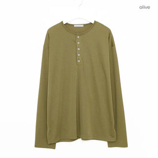 (Unisex) Henley Neck Cozy Long-Sleeve T-Shirt