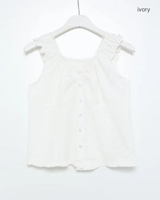 Lace shoulder shirred sleeveless blouse