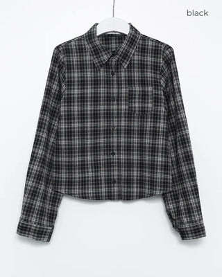 One-pocket semi-cropped tartan check shirt