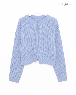 Perforated knit zip-up