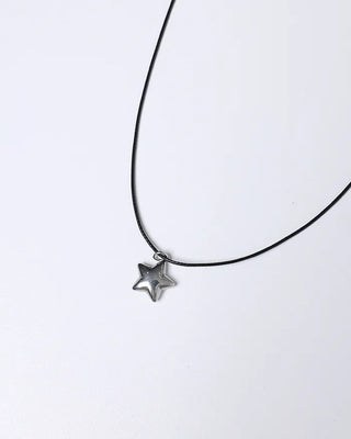 Silver Star Black Strap Necklace