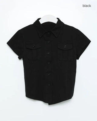 Flap pocket cropped short-sleeved shirt