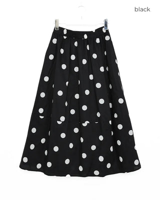 Big polka dot elastic waist long skirt