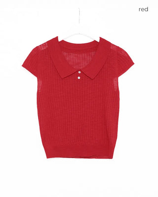 Round neck button collar knit