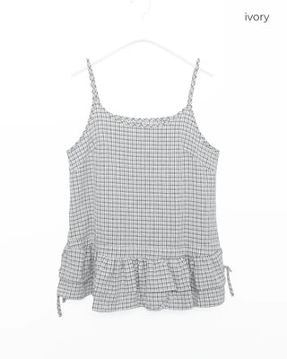 Checked Shirring Sleeveless Dress