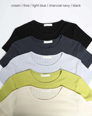 Jacquard cotton rib T-shirt