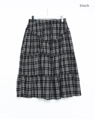 Checked frill long skirt