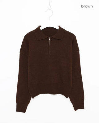 Half-zip-up color knit