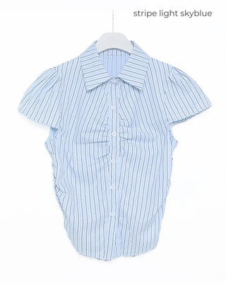 Front shirred short-sleeved shirt