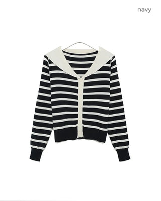 Sailor collar striped cardigan