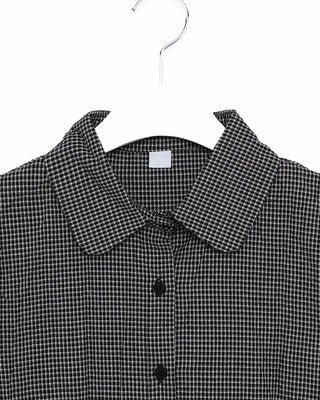 Puff frill sleeve checkered seersucker shirt