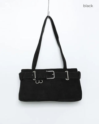 Suede buckle shoulder bag