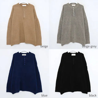 (Unisex) Oslo Henley Neck Loose Fit Knit