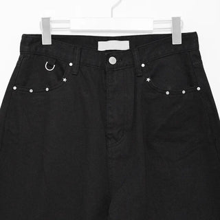 Pointed wide black denim pants