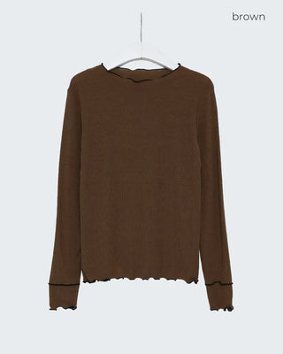 See-through frill neck long-sleeve T-shirt